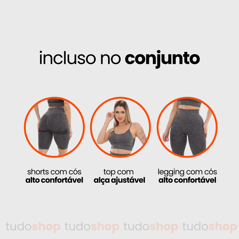 Conjunto Nalû Cintura Alta [Top, Legging e Shorts]